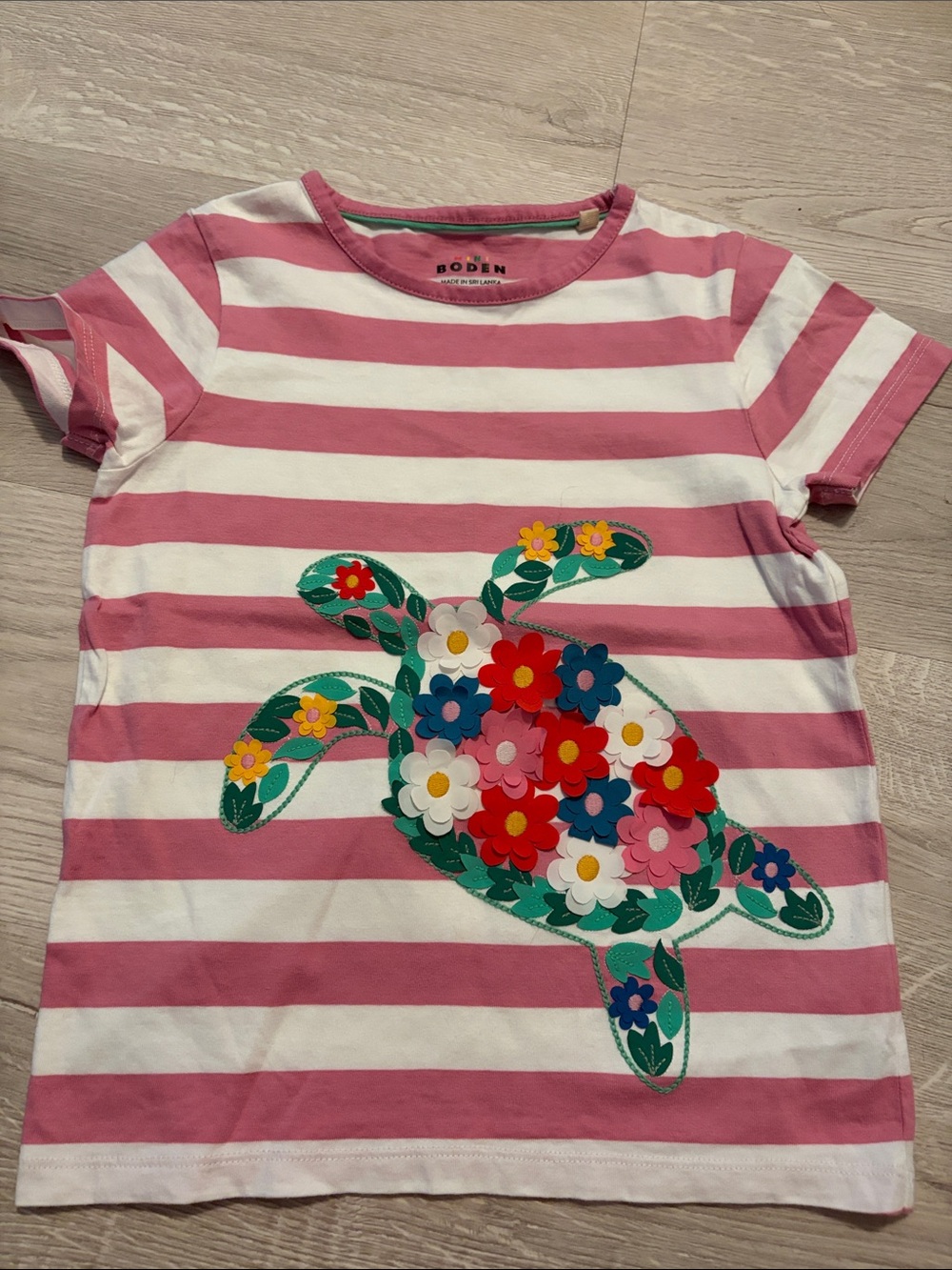 Boden Pink & White Stripe Floral Turtle Tee